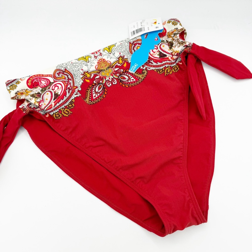 Skinny Dippers Asbury Flash High Leg Cheeky Booty‎ Swim Bottom  Red Large NWT